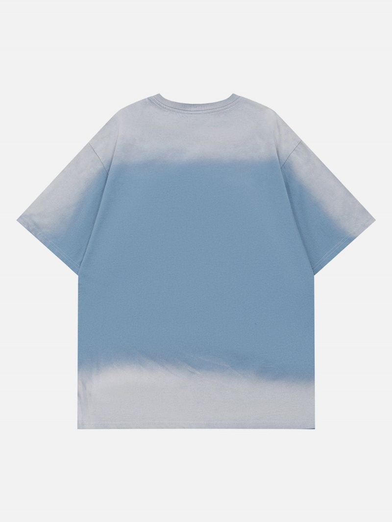 Bleu  T Shirts Aelfric Eden Washed Gradient Letter Embroidery Tee - EQX-8417651